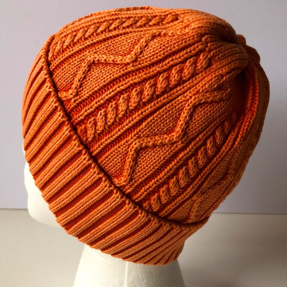 Free People Stormi Wahed Beanie Cable Knit Orange-NWT - Picture 4 of 8